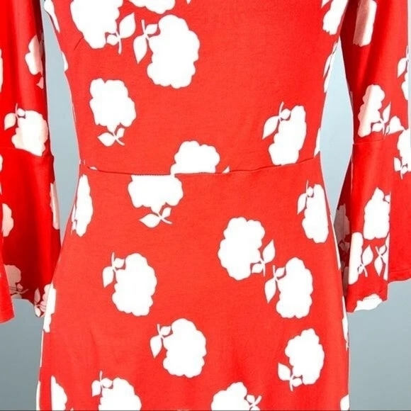 Boden Womens Miriam Orange Floral Jersey Mini Dress Bell Sleeves size 6R - Picture 3 of 8